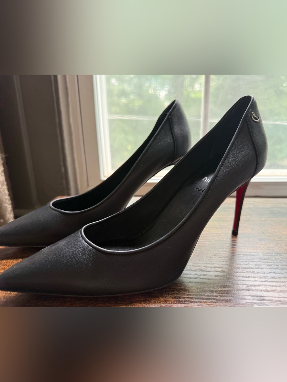 Christian Louboutin Black Leather Pointed Toe Pumps with Red Soles